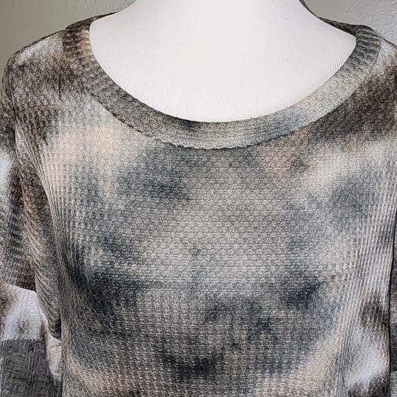 Peach Perfect 3/4 Sleeve Tie Dye Waffle Top Size Large - Picture 4 of 10